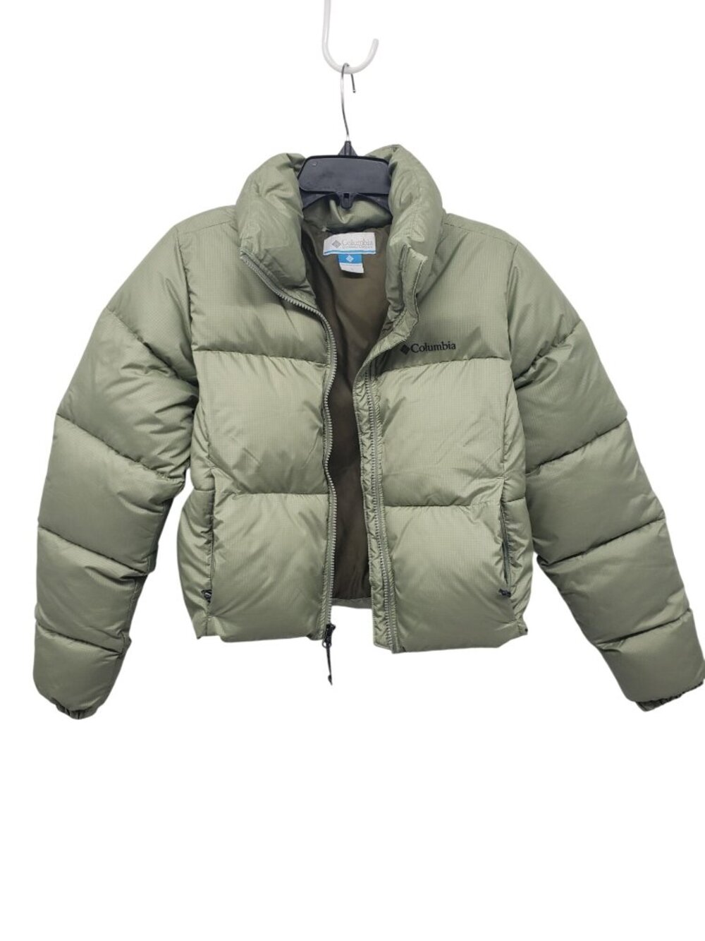 Columbia Sage Green Cropped Puffer Jacket Womens S Small Cute - Picture 2 of 11